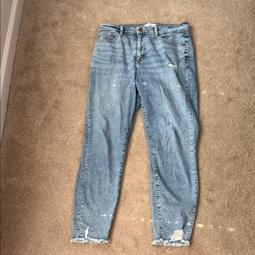 LOFT Curvy High Waist Skinny Ankle Jeans Distressed Medium Wash